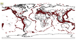 World map with plotted earthquake locations