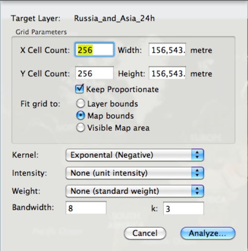 Kernel Density settings