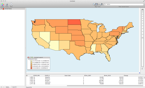 Percentage change in birth rate