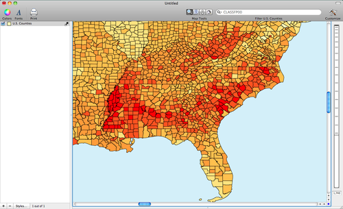 distribution of diabetes across Southern U.S. Counties